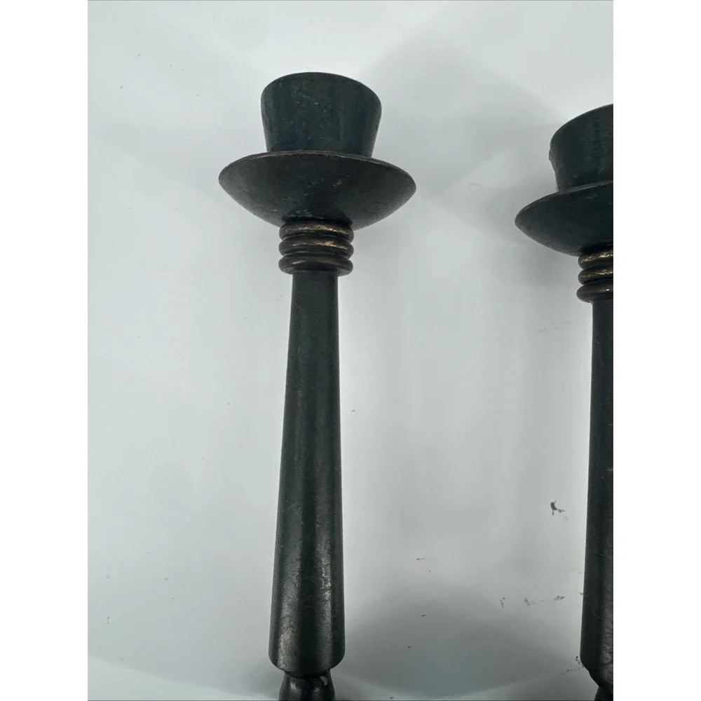 Vintage Pair of Brass And Green Candle Holders‎ Made in Israel 6 inches Tall